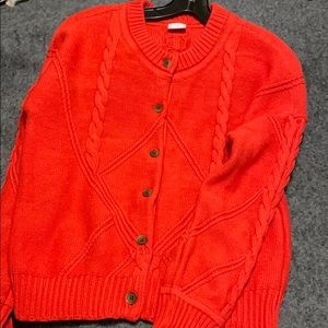 CAbI cable knit sweater, deep orange, sz M